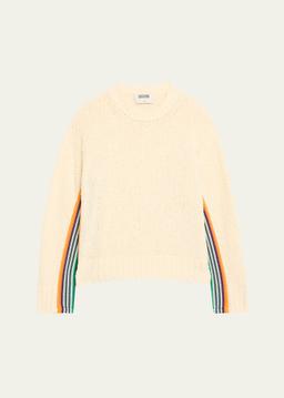 Striped-Side Boucle Knit Crewneck Sweater