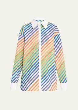 Striped Bias Button-Down Shirt