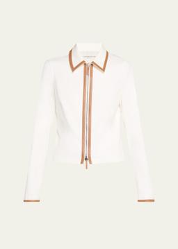 Leather-Trim Cotton Jacket