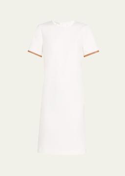 Leather-Trim Cotton Dress