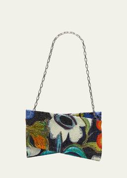 Loubitwist Small Clutch Bag in Flower Strass Satin