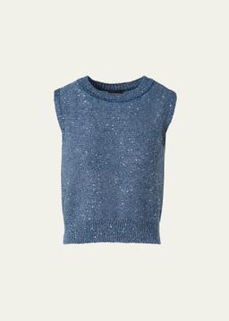 Sleeveless Sequined Crewneck Top