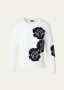 3D Anemone Cashmere-Silk Crewneck Sweater
