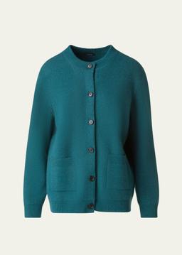 Pure Cashmere Pique Knit Crewneck Cardigan