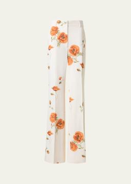 Florine Anemone Print Wide Leg Silk Crepe Pants