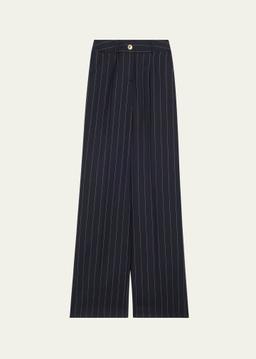 Pinstripe Wide Leg Wool Pants