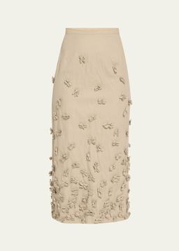 Floral Hand-Embellished Midi Pencil Skirt