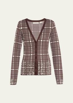 Elise Sequined Check V-Neck Cardigan
