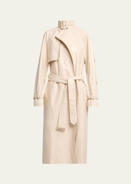 Sabina Lacquered Leather Wrap Trench Coat