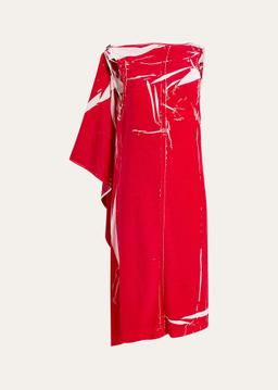 Ondine Abstract Draped Panel Midi Dress