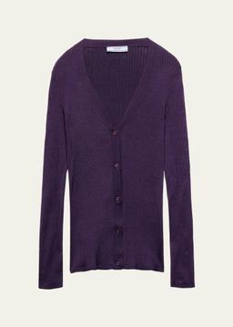 Fitted Long-Sleeve Ribbed Cardigan