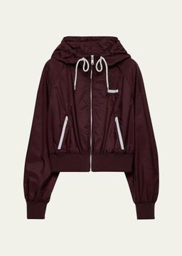 Hooded Drawstring Zip-Up Jacket