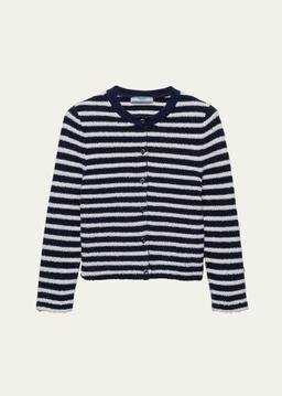 Striped Three-Quarter Sleeve Knit Cardigan