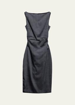 Draped Boat-Neck Kid Mohair Midi Dress