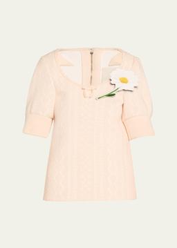 Floral Brooch Oversized Top