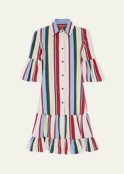 Choux Striped Short-Sleeve Tiered Mini Dress