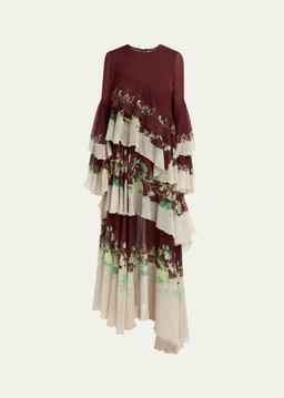 Naiad Floral Tiered Long Cascading Dress