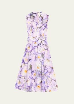 Sleeveless Printed Floral Lace Midi Dress