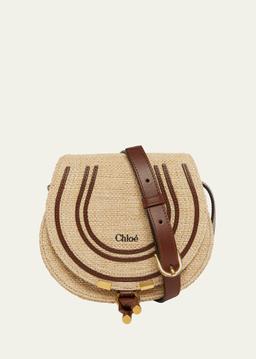 Marcie Flap Saddle Crossbody Bag in Raffia Fabric and Leather