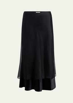 Monina Layered Satin Viscose Midi Skirt