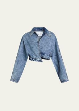 Wrap Denim Cropped Asymmetric Jacket
