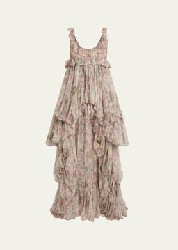 Floral Ruffle Tiered High-Low Balloon Babydoll Dress