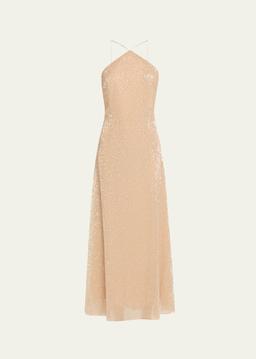 Denise Sleeveless Sequin Halter Midi Dress