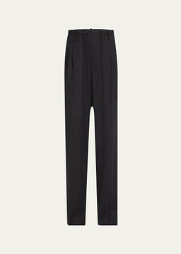Drawstring Fluid Crepe Wool Twill Trousers