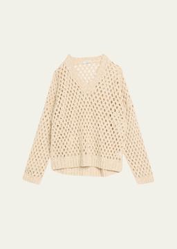 Sequined Open-Knit Silk Sweater