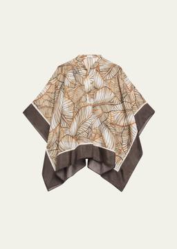 Papyrus Print Ponge Silk Poncho