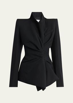 Gathered Side Fitted Wool Blazer