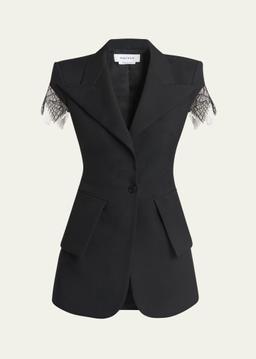 Lace-Trim Single-Breasted Blazer Vest