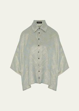 Sloped Shoulder Wide A-Line Short Sleeve Shirt With Collar (Mid Length)