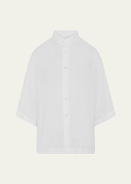 Slim Collarless Short-Sleeve Shirt (Regular Length)