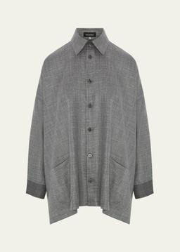 Wide A-Line Shirt Jacket with Collar (Long Length)