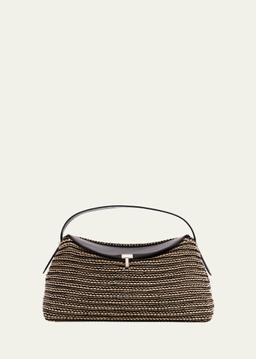T Lock Woven Leather Top-Handle Bag