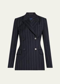 Pinstripe Double-Breasted Tailored Wool Blazer