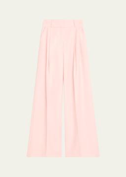 Double-Pleated Wide Leg Wool Pants