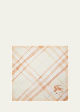 Watercolor Check-Print Silk Scarf