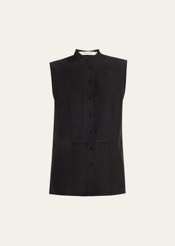 Claudine Sleeveless Silk-Cotton Tuxedo Shirt