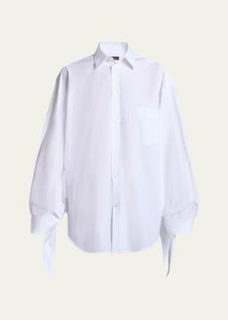 Knotted Cuff Poplin Blouse