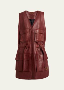 Leather Belted Utilitarian Vest