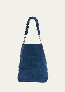 Chain Denim Suede Tote Bag