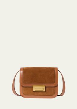 Desi Flap Suede and Leather Crossbody Bag