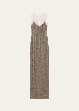 Beaded Illusion Neckline Gown