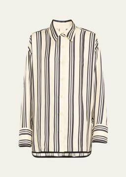Vivi Stripe Button Down Silk Blouse