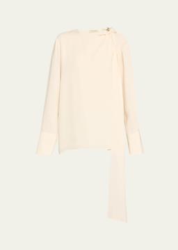 Coco Tie-Shoulder Silk Blouse