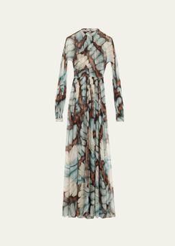 Butterfly Chiffon Long-Sleeve Maxi Dress