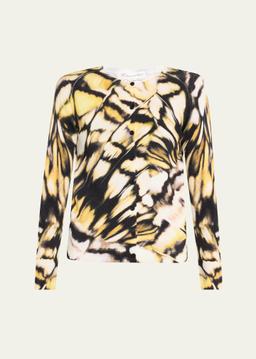 Butterfly-Printed Crewneck Cardigan