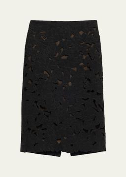 Tweed Embroidered Cutout Midi Suiting Skirt